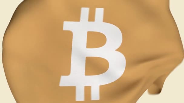 Bitcoin Tessuto Stropicciato Bandiera Introduzione Bandiera Bitcoin Bandiera Btc Crypto — Video Stock