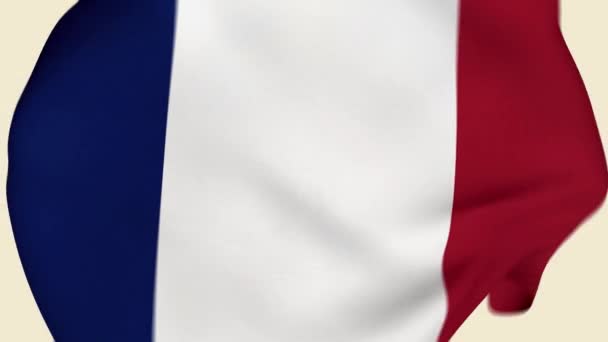 フランスはファブリックフラッグの導入を粉砕しました フランス国旗 フランスの旗 ヨーロッパの旗 お祝いだ 旗の日 愛国者だ 現実的なアニメーション4K 表面の質感 背景生地 — ストック動画