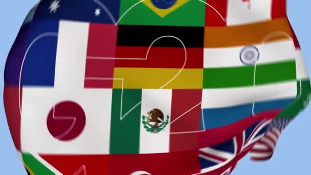 Incontro Dei Paesi G20 Bandiera Tessuto Sgualcito Intro Importante Bandiera — Video Stock