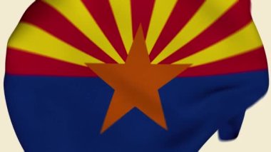 Arizona Eyaleti - ABD - Buruşuk Kumaş Bayrağı Girişi. ABD Bayrağı. Arizona Eyaleti Bayrağı. Kuzey Amerika Bayrakları. Kutlama. Bayrak Günü. Vatanseverler. Gerçekçi Animasyon 4K. Yüzey dokusu. Arkaplan Kumaşı.