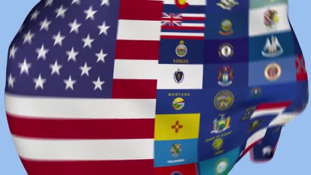 Usa States Crumpled Fabric Flag Intro States Usa Celebration Flag — Stock Video