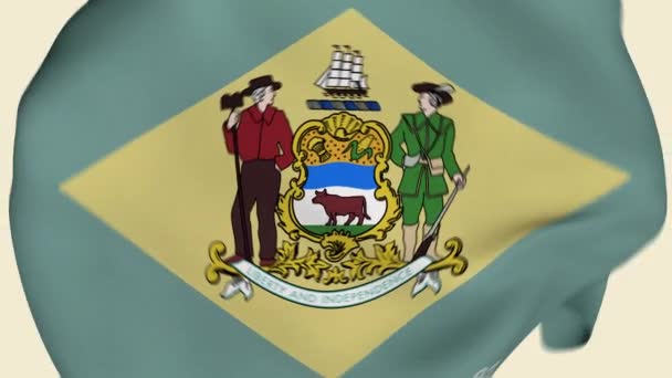 Estado Delaware Estados Unidos Tela Arrugada Bandera Introducción Bandera Estados — Vídeo de stock