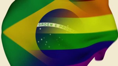 LGBT Brezilya Buruşuk Kumaş Bayrağı Girişi. LGBT bayrağı. Brezilya Bayrağı. Güney Amerika Gay Bayrakları. Kutlama. Bayrak Günü. Gerçekçi Animasyon 4K. Yüzey dokusu. Arkaplan Kumaşı.