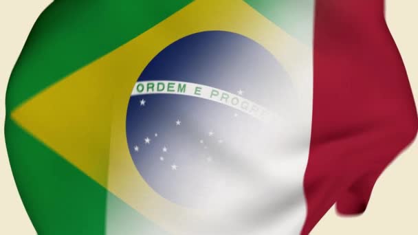 Brasil Italia Tela Arrugada Bandera Intro Bandera Brasil Bandera Italia — Vídeo de stock