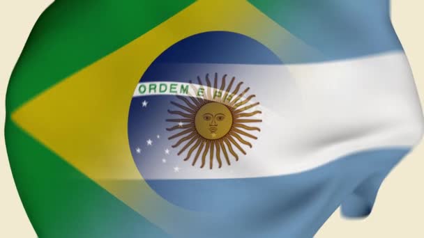 Brasil Argentina Tela Arrugada Bandera Intro Bandera Brasil Bandera Argentina — Vídeos de Stock