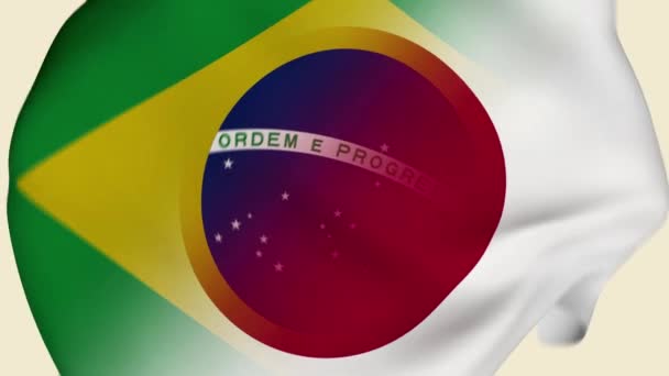 Brazílie Japonsko Zmačkali Fabric Flag Intro Brazílie Vlajka Japonská Vlajka — Stock video
