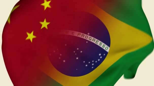 Čína Brazílie Zmačkané Fabric Flag Intro Čínská Vlajka Orientální Asijské — Stock video