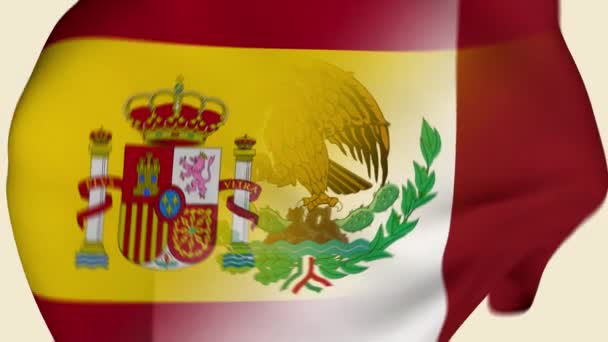 Spanien Och Mexiko Crumpled Fabric Flag Introduktion Spaniens Flagga Mexikos — Stockvideo