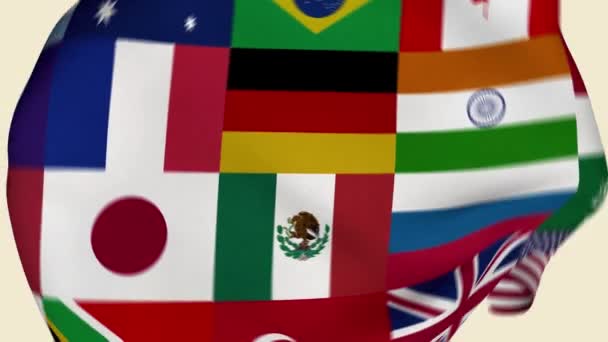 Συνάντηση Των Χωρών Της G20 Ραγισμένη Εισαγωγή Υφασμάτινης Σημαίας Σημαντική — Αρχείο Βίντεο