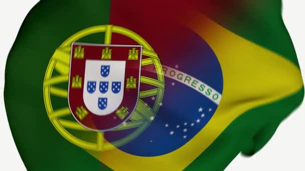 Portugal Och Brasilien Crumpled Fabric Flag Intro Portugals Flagg Brasilien — Stockvideo
