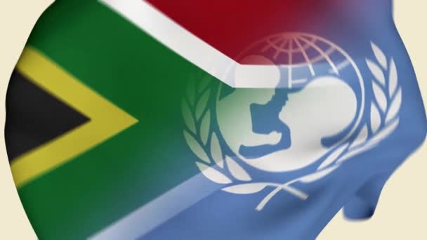 África Sul Unicef Crumpled Fabric Flag Intro África Sul Unicef — Vídeo de Stock