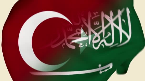 Turchia Arabia Saudita Tessuto Stropicciato Bandiera Intro Bandiera Del Tacchino — Video Stock