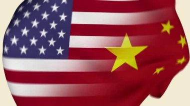 Birleşik Devletler ve Çin Kırışık Kumaş Bayrağı Girişi. Birleşik Devletler Bayrağı. Çin Bayrağı. Kuzey Amerika Bayrakları. Doğu Asya Bayrakları. Kutlama. Gerçekçi Animasyon 4K. Arkaplan Kumaşı.