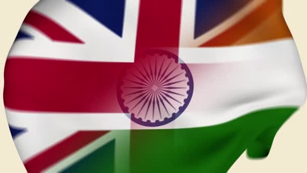 Storbritannien Och Indien Crumpled Fabric Flag Intro Förenade Kungarikets Flagga — Stockvideo