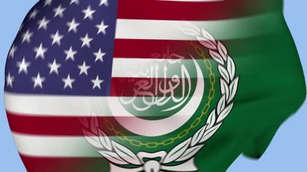 Verenigde Staten Arabische Liga Kreukelige Stof Vlag Intro Verenigde Staten — Stockvideo