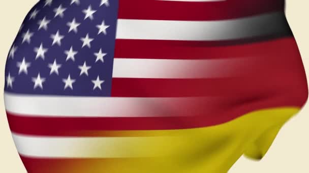 美国和德国折皱了织物国旗的引言 美国国旗 北美旗子 德国国旗 欧洲旗帜 现实的动画4K 表面纹理 — 图库视频影像