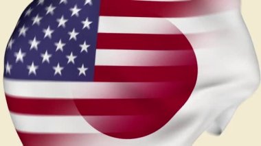 ABD ve Japonya Kırışık Kumaş Bayrağı Girişi. ABD Bayrağı. Japon Bayrağı. Doğu Asya Bayrakları. Kuzey Amerika Bayrakları. Kutlama. Bayrak Günü. Vatanseverler. Gerçekçi Animasyon 4K. Yüzey dokusu. Arkaplan Kumaşı.