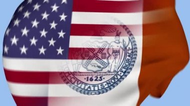 New York, ABD Buruşuk Kumaş Bayrağı Girişi. New York bayrağı. Amerikan Bayrağı. Kuzey Amerika. Kutlama. Bayrak Günü. Vatanseverler. Gerçekçi Animasyon 4K. Yüzey dokusu. Arkaplan Kumaşı.