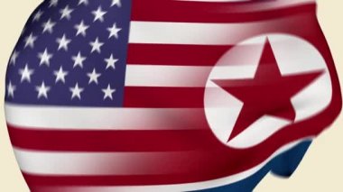 ABD ve Kuzey Kore Buruşuk Kumaş Bayrağı Girişi. Birleşik Devletler Bayrağı. Kuzey Kore Bayrağı. Kuzey Amerika Bayrakları. Asya Bayrakları Kutlaması. Gerçekçi Animasyon 4K. Yüzey dokusu. Arkaplan Kumaşı.