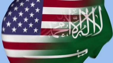 ABD ve Suudi Arabistan Kırışık Kumaş Bayrağı Girişi. ABD Bayrağı. Suudi Arabistan Bayrağı. Kuzey Amerika. Arap Bayrakları. Kutlama. Vatanseverler. Gerçekçi Animasyon 4K. Yüzey dokusu. Arkaplan Kumaşı.