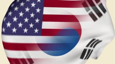 ABD ve Güney Kore Buruşuk Kumaş Bayrağı Girişi. ABD Bayrağı. Güney Kore Bayrağı. Kuzey Amerika. Doğu Asya Bayrakları. Kutlama. Gerçekçi Animasyon 4K. Yüzey dokusu. Arkaplan Kumaşı.
