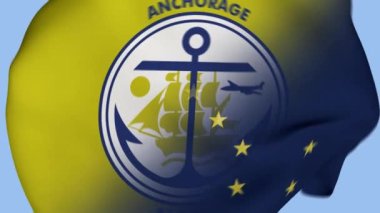 Anchorage Alaska USA Buruşuk Kumaş Bayrağı Girişi. Anchorage Bayrağı. Alaska Bayrağı. Amerikan Bayrağı. Kuzey Amerika Bayrakları. Kutlama. Vatanseverler. Gerçekçi Animasyon 4K. Yüzey dokusu. Arkaplan Kumaşı.