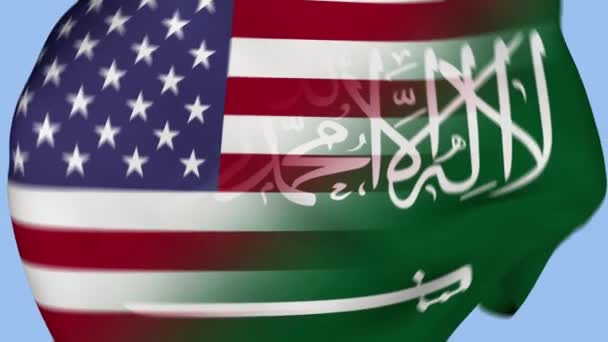 Arabia Saudita Arrugado Tela Bandera Introducción Bandera Estados Unidos Bandera — Vídeos de Stock