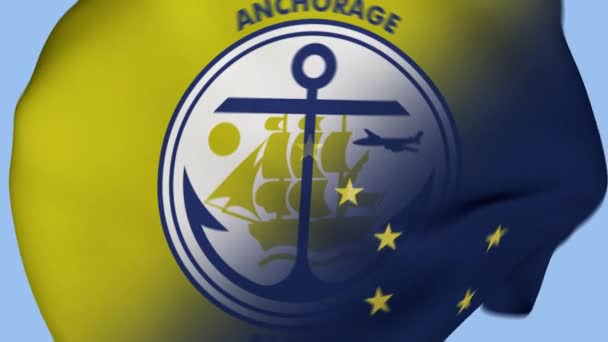 Anchorage Alaska Statele Unite Ale Americii Crumpled Fabric Flag Intro — Videoclip de stoc