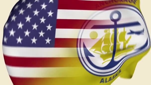 Anchorage Amerikai Egyesült Államok Gyűrött Szövet Zászló Intro Anchorage Flag — Stock videók