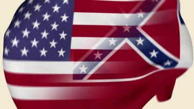 Mississippi Eyaleti ABD Buruşuk Kumaş Bayrağı Girişi. ABD Bayrağı. Mississippi Eyaleti Bayrağı. Kuzey Amerika Bayrakları. Kutlama. Gerçekçi Animasyon 4K. Yüzey dokusu. Arkaplan Kumaşı.