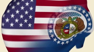 Missouri Eyaleti ABD Buruşuk Kumaş Bayrağı Girişi. ABD Bayrağı. Missouri Eyaleti Bayrağı. Kuzey Amerika Bayrakları. Kutlama. Gerçekçi Animasyon 4K. Yüzey dokusu. Vatanseverler. Arkaplan Kumaşı.