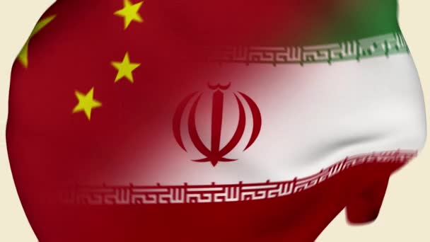Kina Och Iran Crumpled Fabric Flag Intro Kinas Flagga Irans — Stockvideo