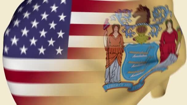 Nueva Jersey State Usa Tela Arrugada Bandera Introducción Bandera Estados — Vídeo de stock