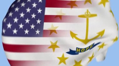 Rhode Island State USA Buruşuk Kumaş Bayrağı Girişi. ABD Bayrağı. Rhode Island bayrağı. Kuzey Amerika Bayrakları. Kutlama. Vatanseverler. Gerçekçi Animasyon 4K. Yüzey dokusu. Arkaplan Kumaşı.