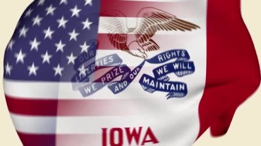 Iowa Eyaleti ABD Buruşuk Kumaş Bayrağı Girişi. ABD Bayrağı. Iowa Eyaleti Bayrakları. Kuzey Amerika Bayrakları. Kutlama. Vatanseverler. Gerçekçi Animasyon 4K. Yüzey dokusu. Arkaplan Kumaşı.