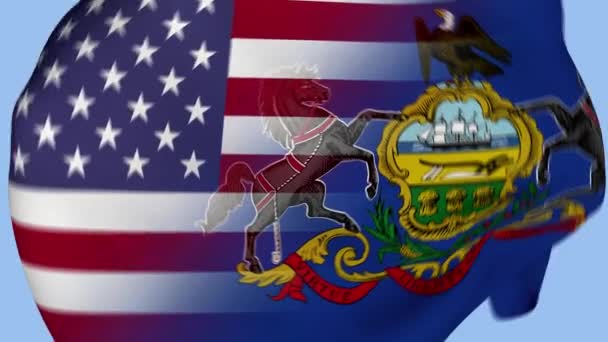 Pennsylvania State Usa Crumpled Fabric Flag Intro Bandera Estados Unidos — Vídeo de stock
