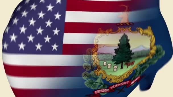 Vermont State Usa Crumpled Fabric Flag Intro Bandera Estados Unidos — Vídeo de stock