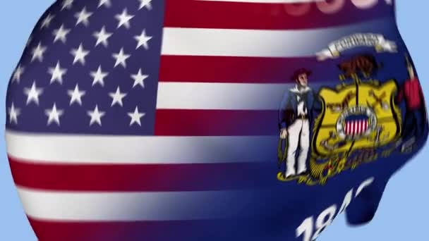 Wisconsin State Usa Rumpad Tygflagga Intro Usa Flagga Delstaten Wisconsin — Stockvideo