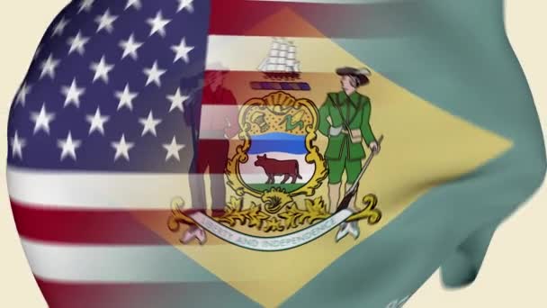 Delaware State Usa Crumpled Fabric Flag Intro Bandera Estados Unidos — Vídeo de stock