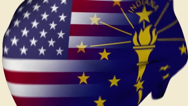 Indiana State Usa Crumpled Fabric Flag Intro Dalam Bahasa Inggris — Stok Video