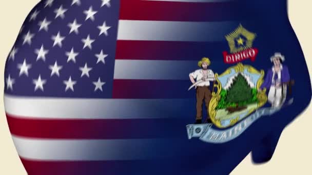 Maine State Usa Gekrompen Stof Vlag Intro Verenigde Staten Vlag — Stockvideo