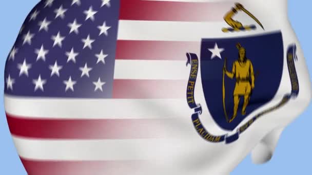 Massachusetts State Usa Crumpled Fabric Flag Intro Inglés Bandera Estados — Vídeo de stock