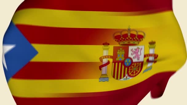 Katalonien Spanien Crumpled Fabric Flag Introduktion Spaniens Flagga Kataloniens Flagga — Stockvideo