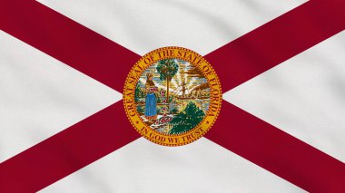 Florida Eyaleti Dalgalı Kumaş Bayrağı. ABD Bayrağı. Florida Eyaleti Bayrağı. Kuzey Amerika Bayrakları. Kutlama. Vatanseverler. Arkaplan Kumaşı.