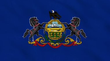 Pennsylvania Eyaleti Dalgalı Kumaş Bayrağı. ABD Bayrağı. Pennsylvania Eyaleti Bayrağı. Kuzey Amerika Bayrakları. Kutlama. Vatanseverler. Arkaplan Kumaşı.