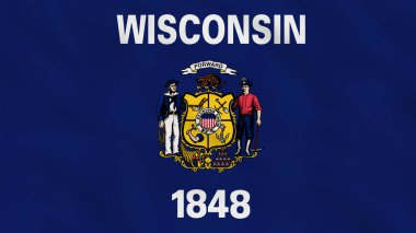 Wisconsin Eyaleti, ABD Dalgalı Kumaş Bayrağı. ABD Bayrağı. Wisconsin Eyaleti Bayrağı. Kuzey Amerika Bayrakları. Kutlama. Vatanseverler. Arkaplan Kumaşı.