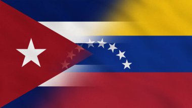 Küba ve Venezuela Dalgalı Kumaş Bayrağı. Küba Bayrağı. Venezuela Bayrağı. Karayip Bayrakları. Latin bayrakları. Kutlama. Arkaplan Kumaşı.