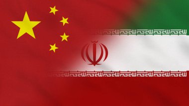 Çin ve İran Dalgalı Kumaş Bayrağı. Çin Bayrağı. İran Bayrağı. Arap Bayrakları. Asya Bayrakları. Kutlama. Arkaplan Kumaşı.