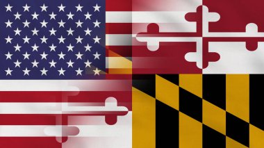 Maryland Eyaleti, ABD Dalgalı Kumaş Bayrağı. ABD Bayrağı. Maryland Bayrakları Eyaleti. Kuzey Amerika Bayrakları. Kutlama. Vatanseverler. Arkaplan Kumaşı.