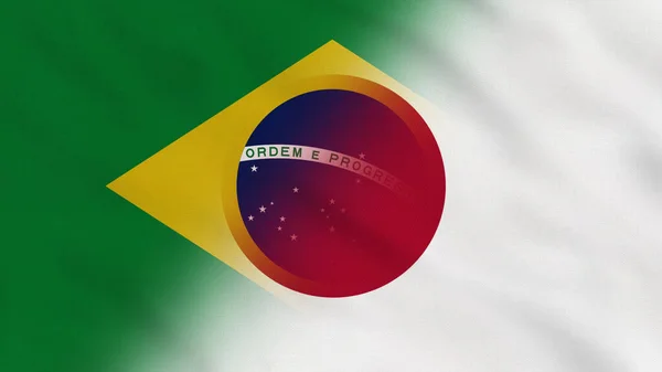 Brezilya ve Japonya Dalgalı Kumaş Bayrağı. Brezilya Bayrağı. Japon Bayrağı. Latin bayrakları. Doğu Asya Bayrakları. Kutlama. Arkaplan Kumaşı.